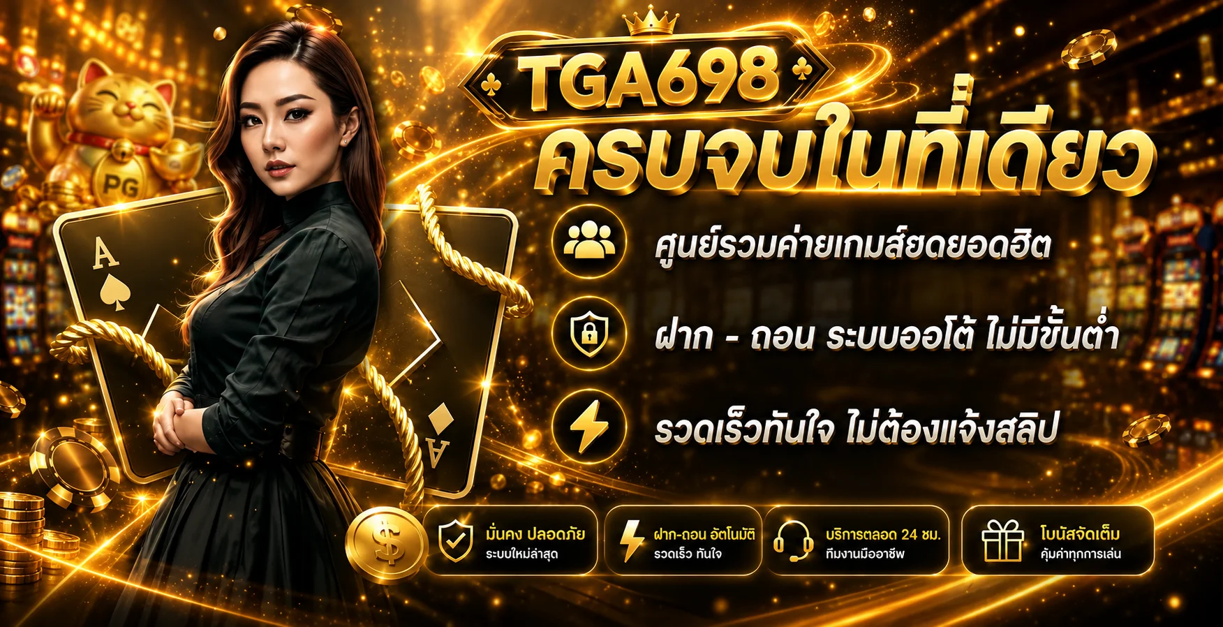 แบนเนอร์ TGA698 รวมสล็อต คาสิโน และบริการสมาชิก